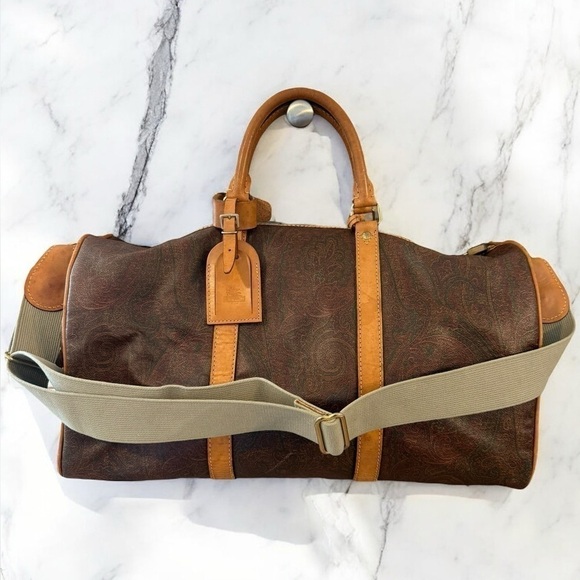 ETRO 1992 Vintage Boston Bag Paisley PVC Leather Duffle with Strap Lock and Key - Picture 1 of 16